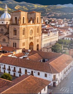 Vista de Cuenca, Ecuador, con la Catedral de la Inmaculada Concepción y techos de teja